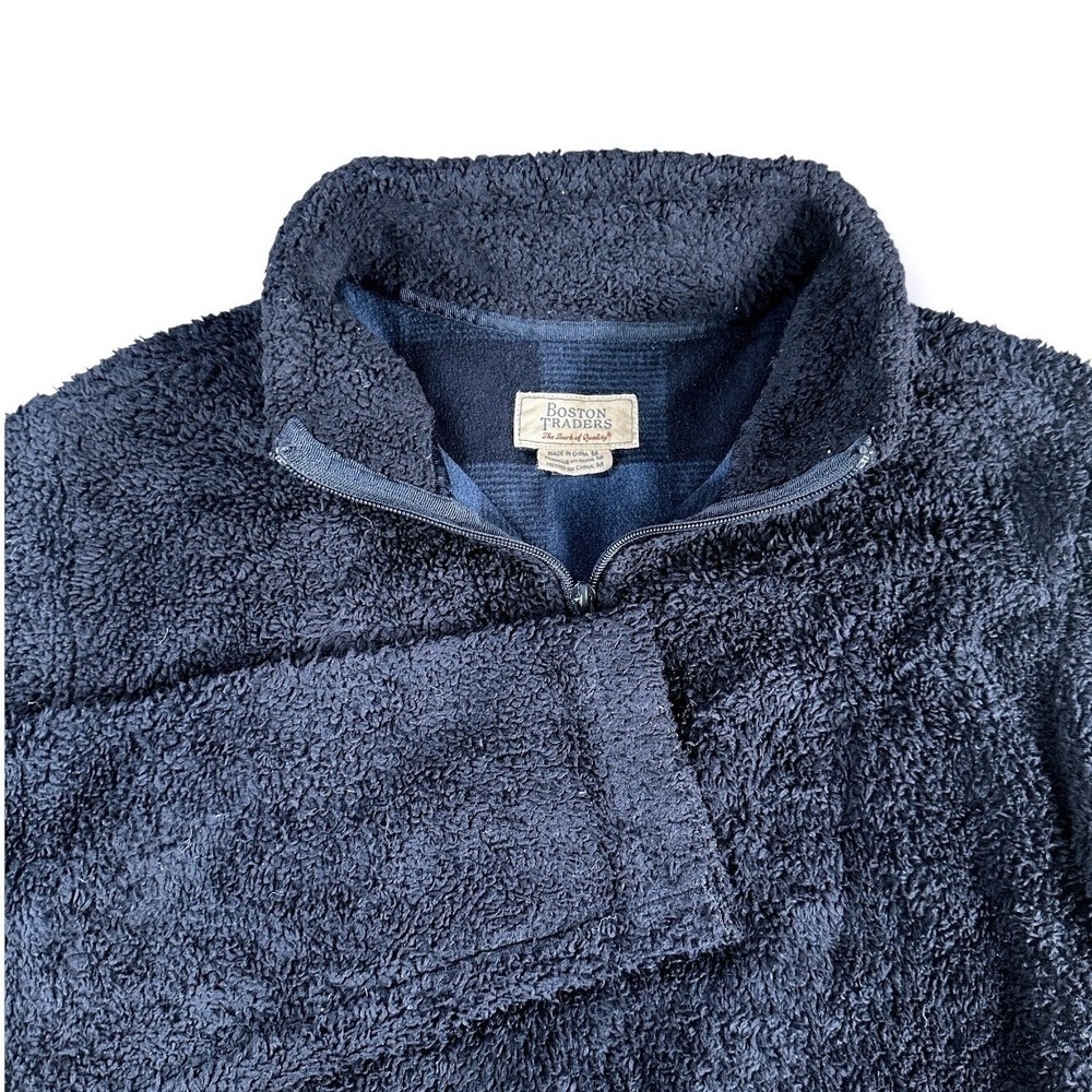 Boston Traders Mens M Sherpa Fleece Quarter Zip Pullover Night Sky Blue MBRB132